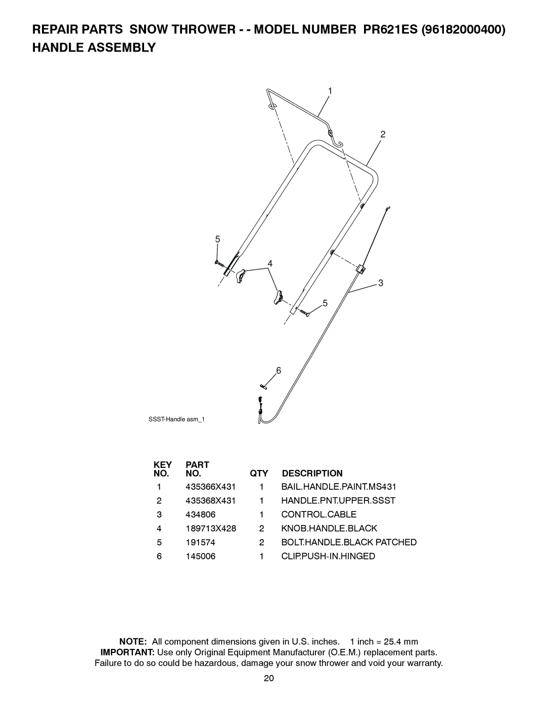 Poulan PR621ES BAIL.HANDLE.PAINT.MS431, Handle.Pnt.Upper.Ssst, Control.Cable, Knob.Handle.Black, BOLT.HANDLE.BLACK Patched 