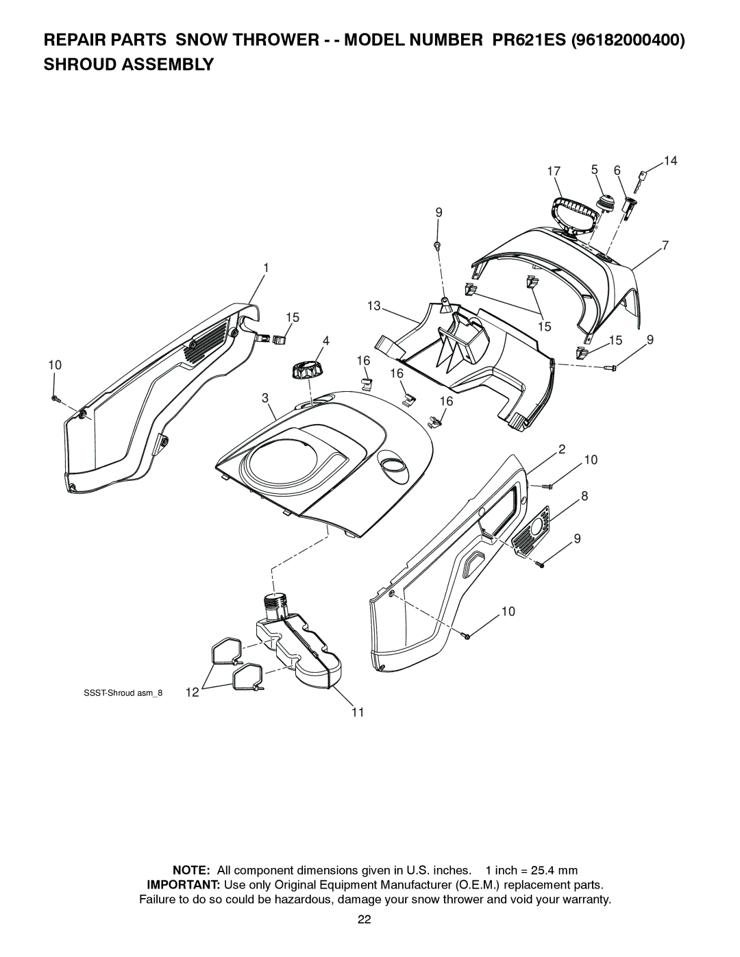 Poulan 96182000400, 436439, PR621ES owner manual SSST-Shroud asm8 