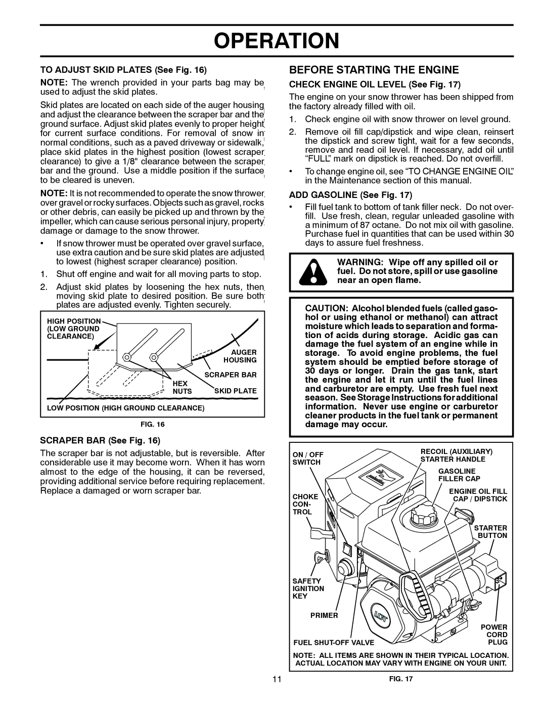 Poulan XT627ES, 436840 Before Starting the Engine, To Adjust Skid Plates See Fig, Check Engine OIL Level See Fig 