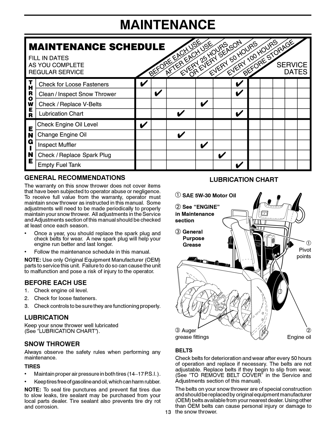 Poulan 96192004500, 436840, XT627ES owner manual Maintenance 