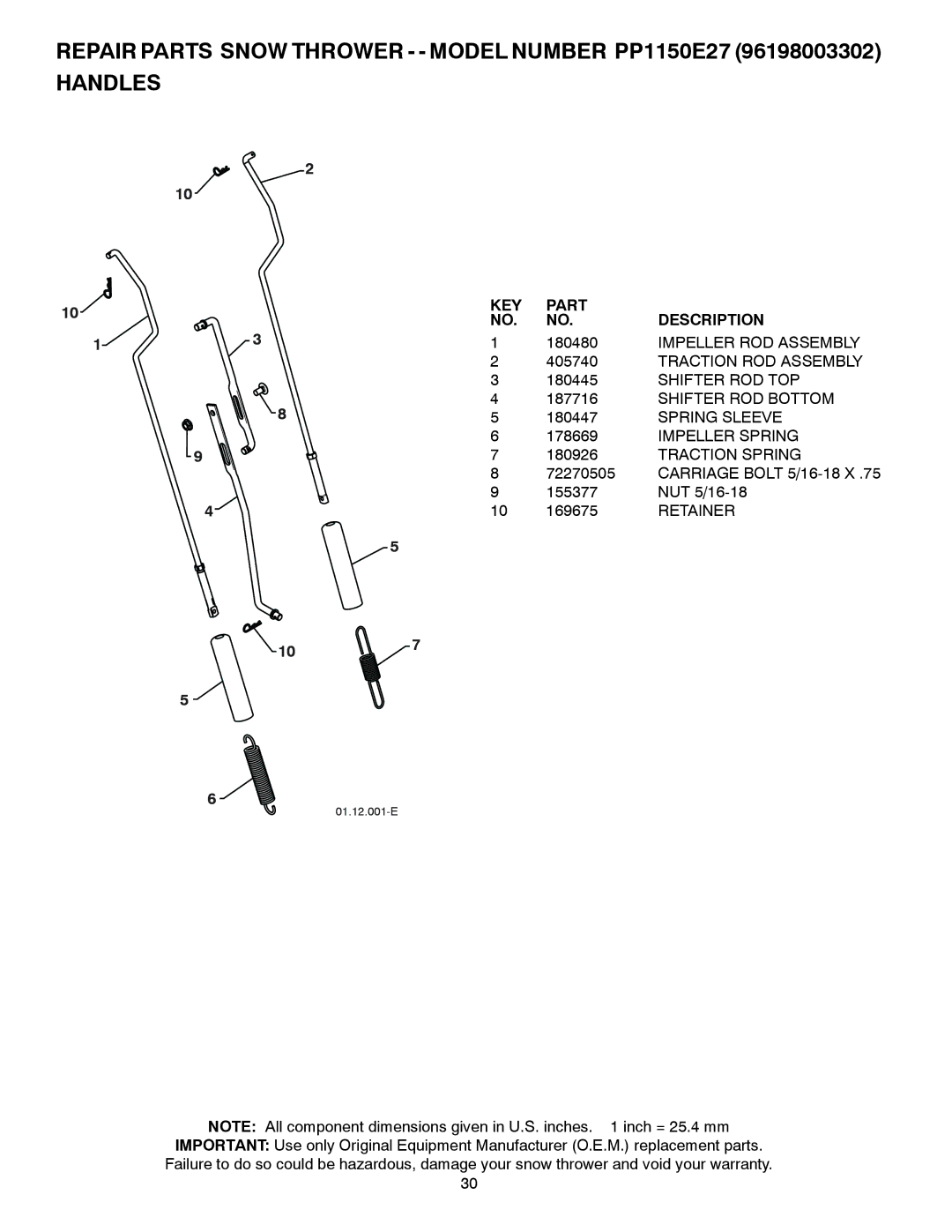 Poulan 436842, 96198003302 owner manual Carriage Bolt 5/16-18 X 155377 NUT 5/16-18 169675 