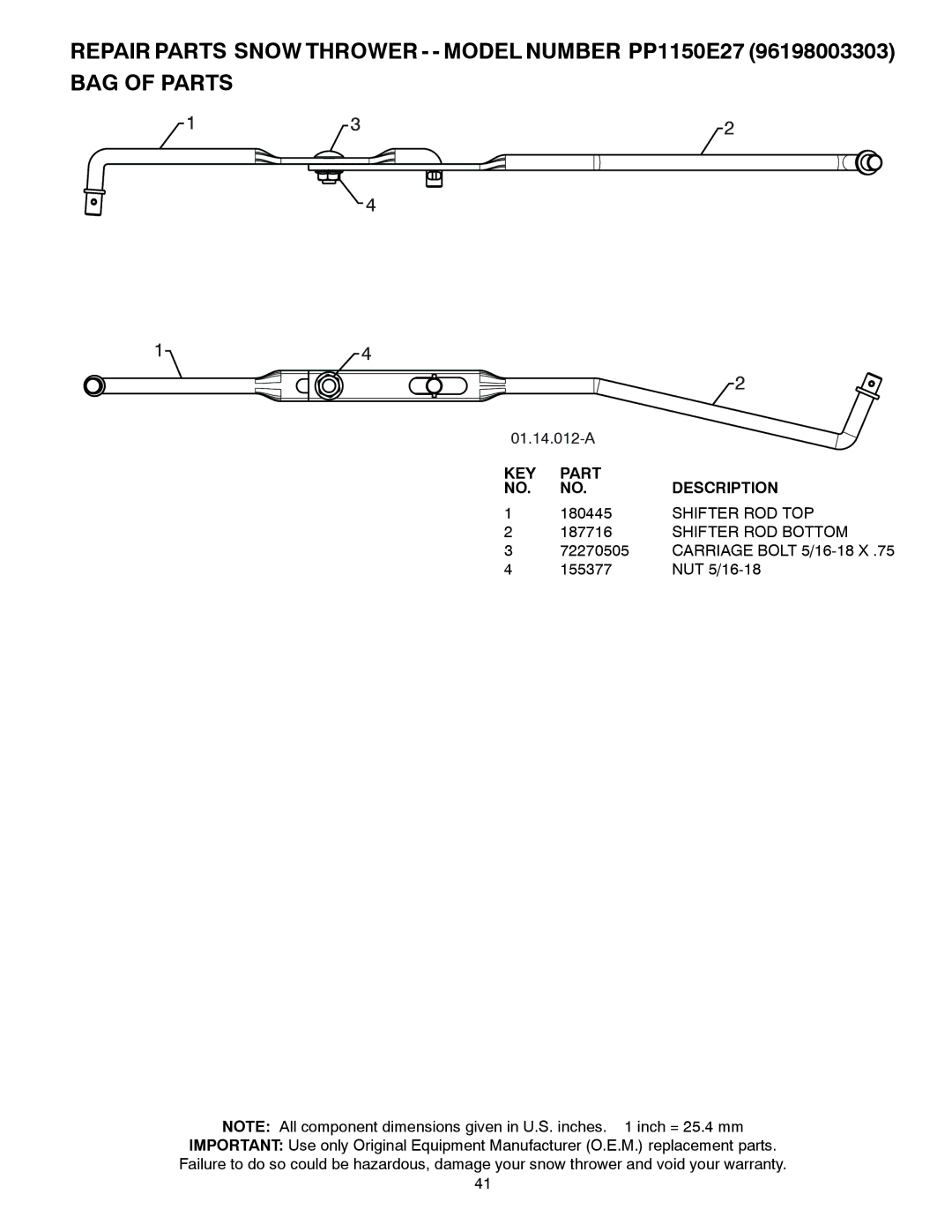 Poulan 96198003303, 437126 owner manual 01.14.012-A, Shifter ROD TOP Shifter ROD Bottom 