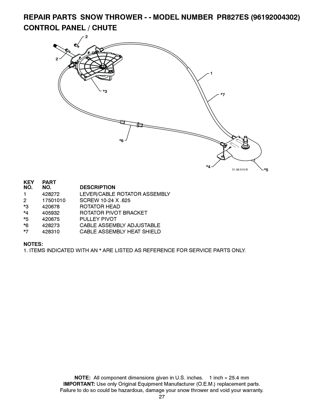 Poulan 96192004302, 437139 owner manual LEVER/CABLE Rotator Assembly, Rotator Head, Rotator Pivot Bracket, Pulley Pivot 