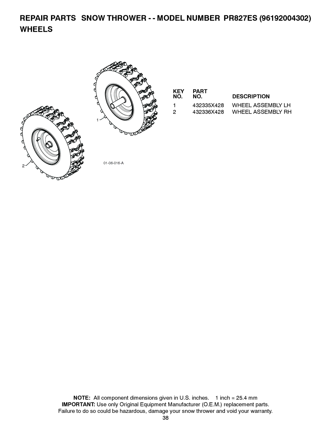 Poulan 437139, 96192004302 owner manual 432335X428, Wheel Assembly LH, 432336X428 