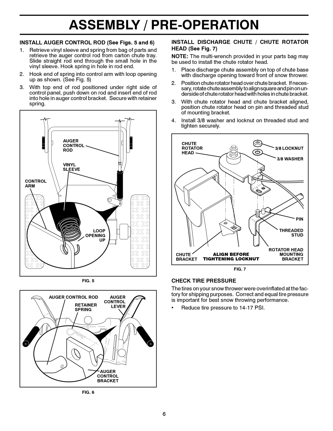 Poulan 437316, 96192004400 Install Auger Control ROD See Figs, Install Discharge Chute / Chute Rotator Head See Fig 