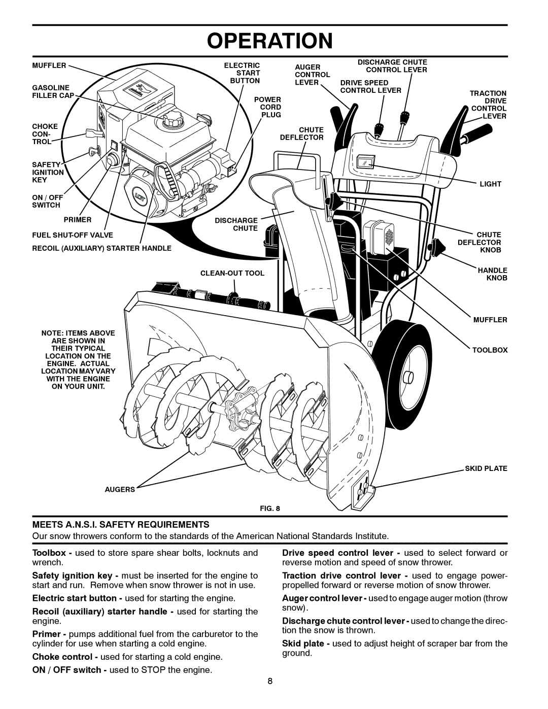 Poulan XT624ES, 437316 Meets A.N.S.I. Safety Requirements, Recoil auxiliary starter handle used for starting the engine 