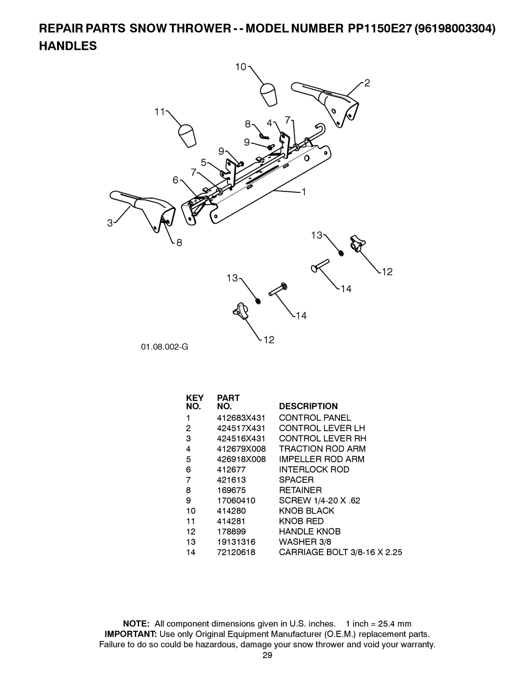 Poulan 96198003304, 437685 owner manual Spacer, Retainer, Knob RED, Handle Knob, Washer 3/8 