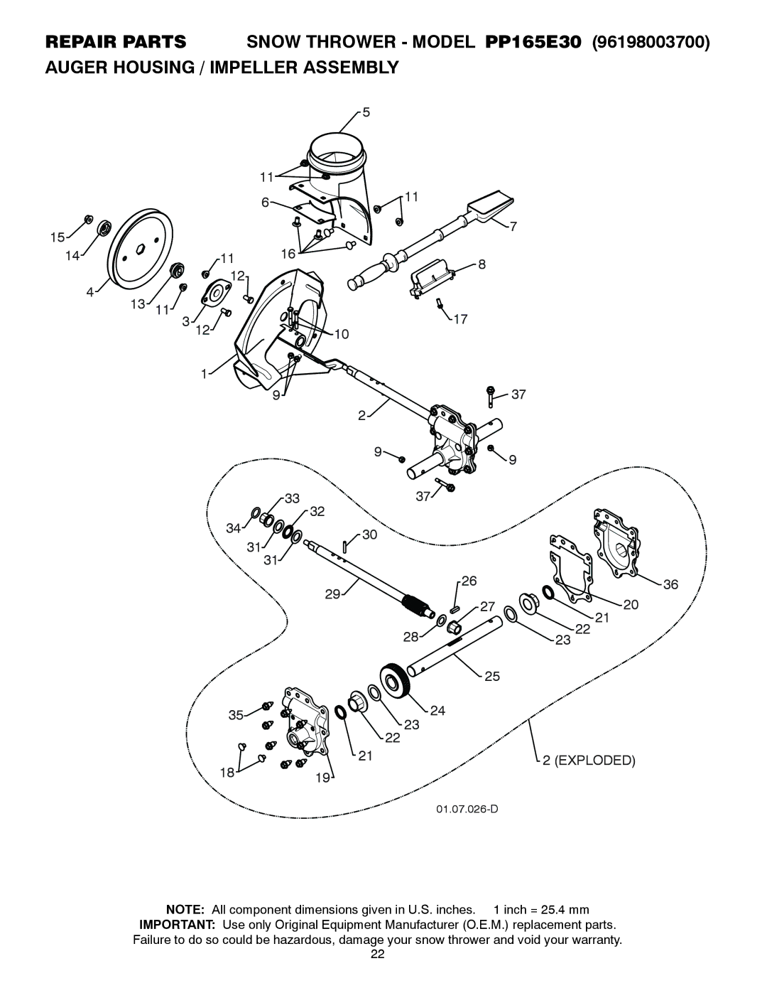 Poulan 96198003700, 437738, PP165E30 owner manual Exploded 