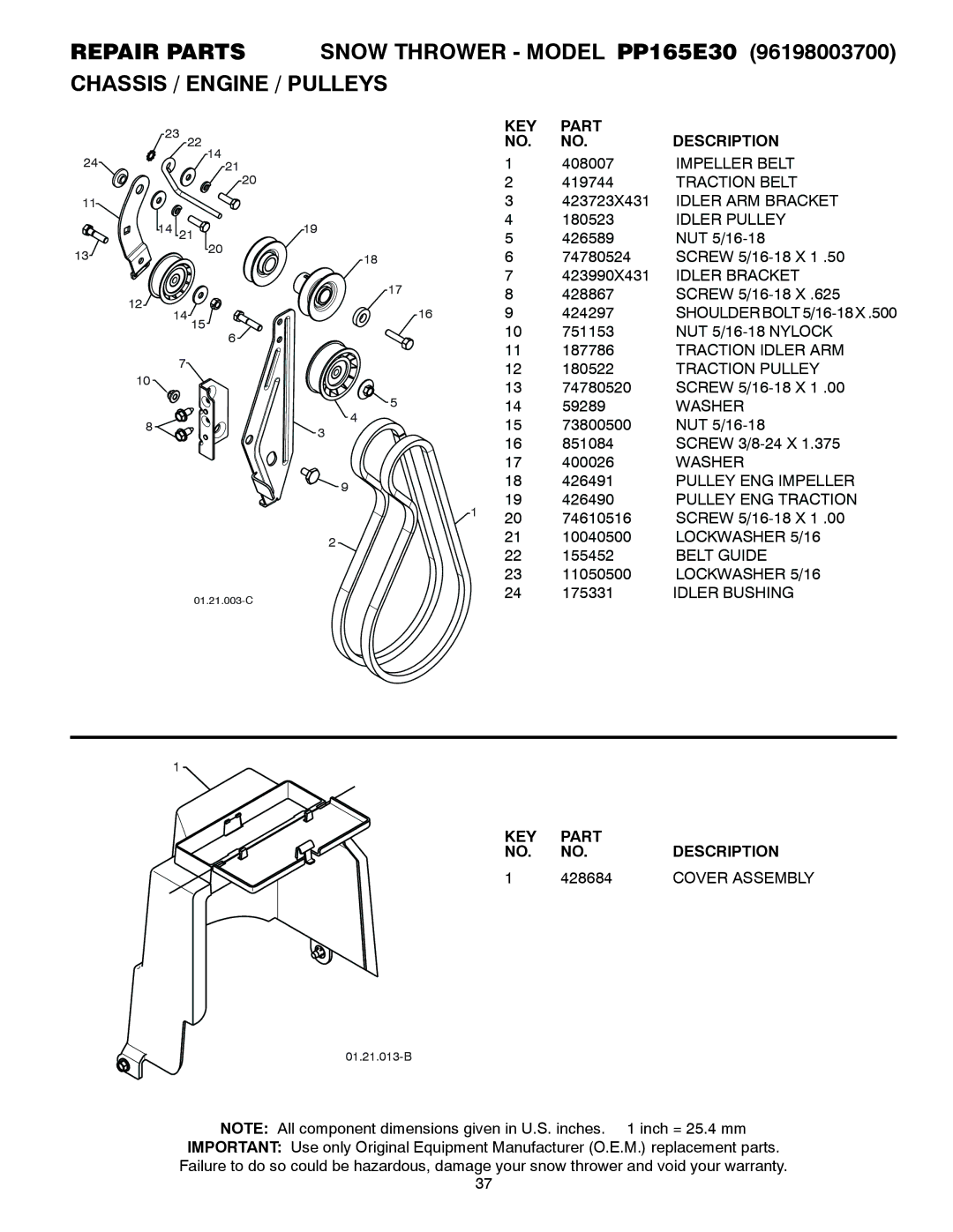 Poulan 96198003700, 437738, PP165E30 owner manual 428684 