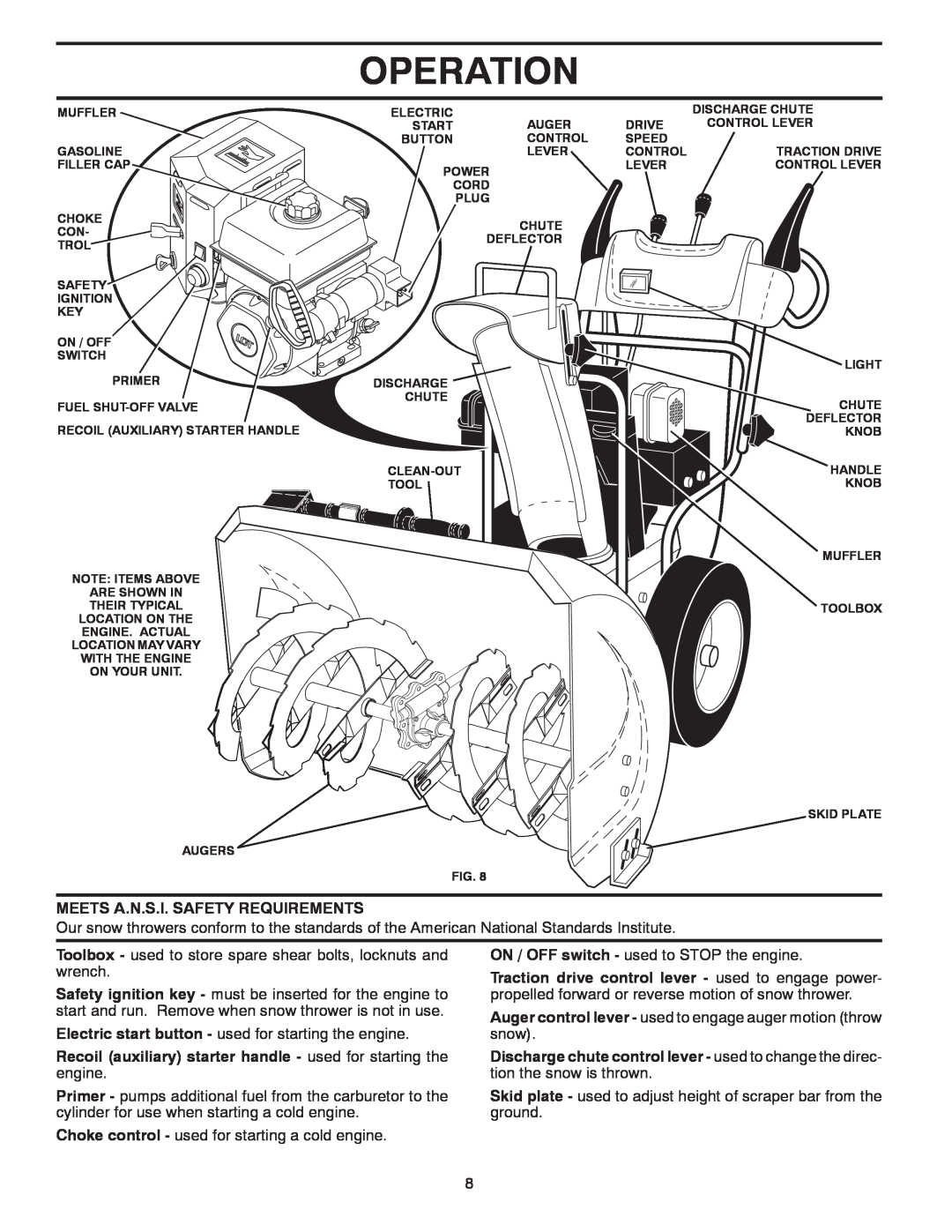 Poulan 437920, 96192004501 owner manual Operation, Meets A.N.S.I. Safety Requirements 