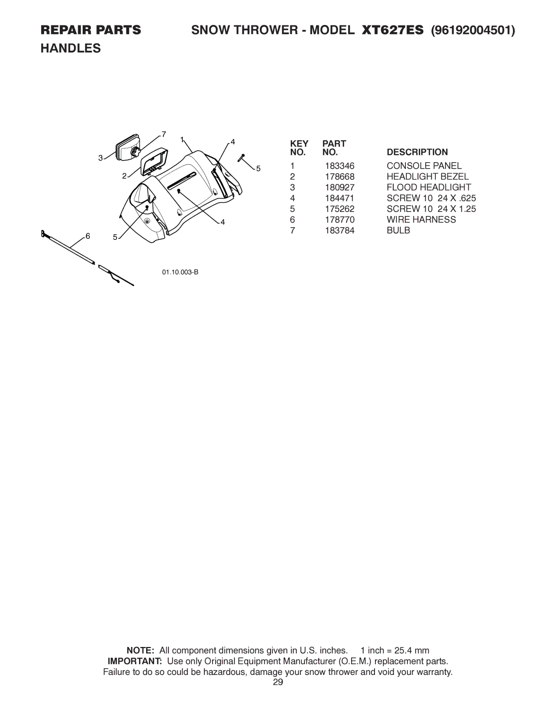 Poulan 96192004501, 437920 owner manual Console Panel, Headlight Bezel, Flood Headlight, Wire Harness, Bulb 