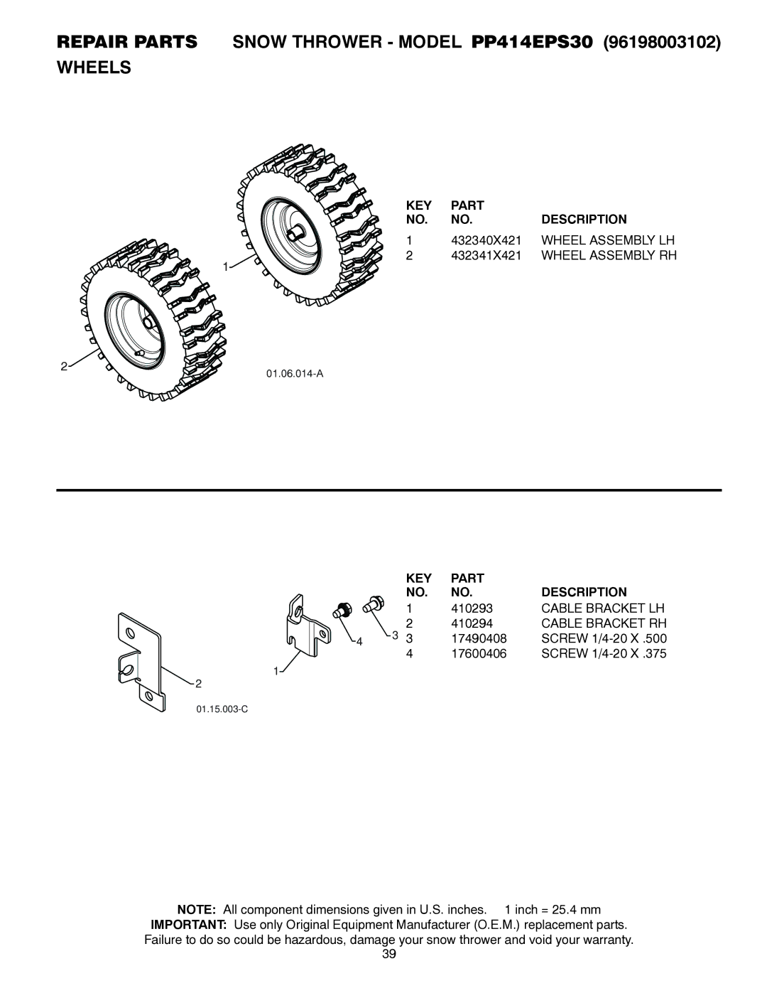 Poulan 96198003102, 437953 owner manual Wheel Assembly LH, Cable Bracket LH, Cable Bracket RH 