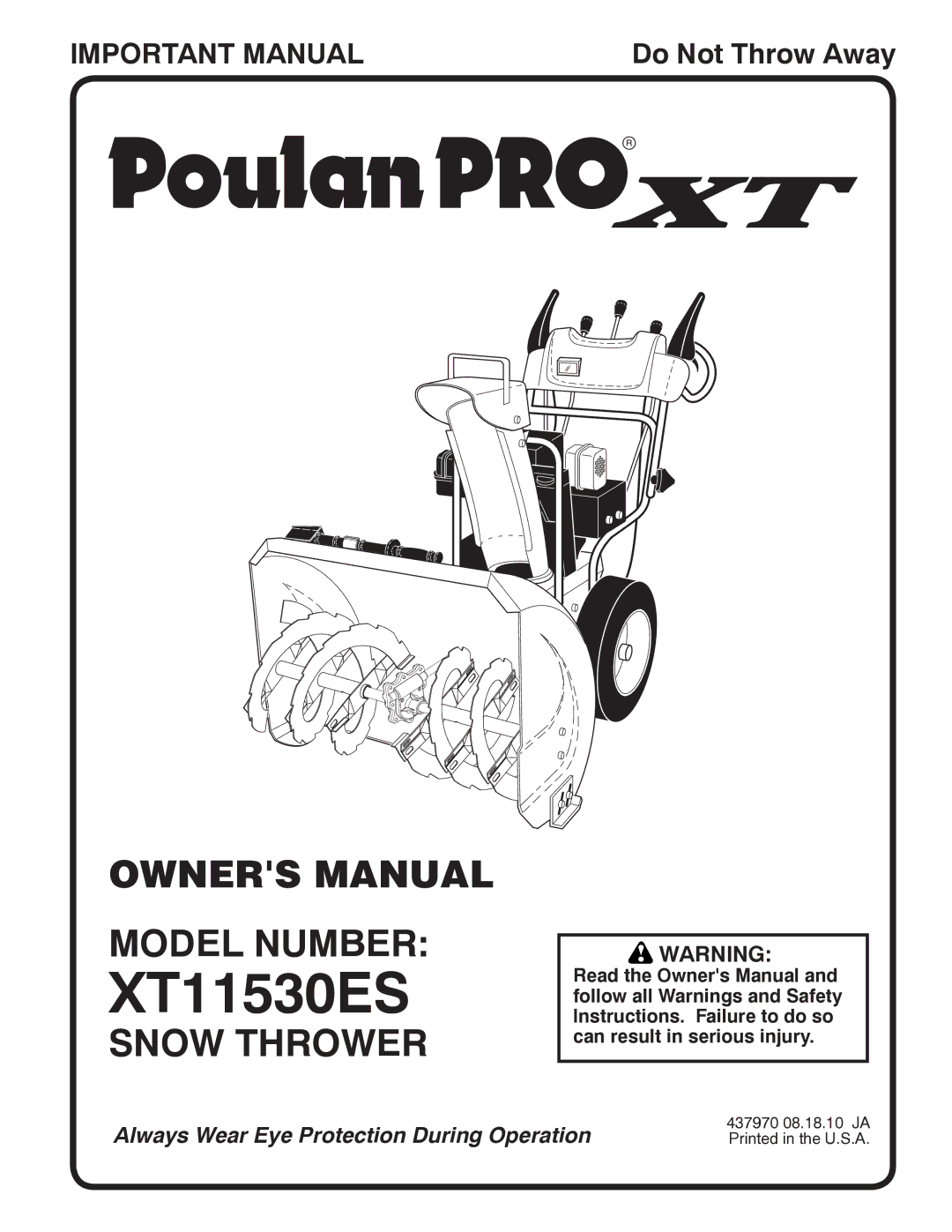 Poulan 96192003503, 437970 owner manual Model Number, Snow Thrower 