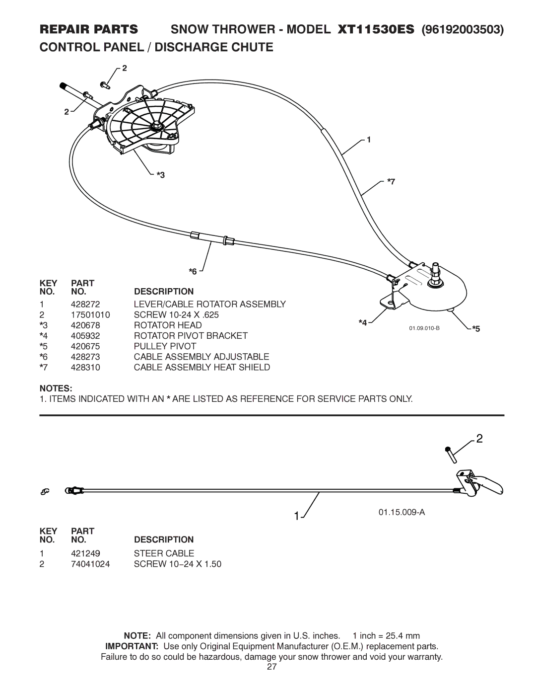 Poulan 96192003503, 437970 LEVER/CABLE Rotator Assembly, Rotator Head, Rotator Pivot Bracket, Pulley Pivot, Steer Cable 