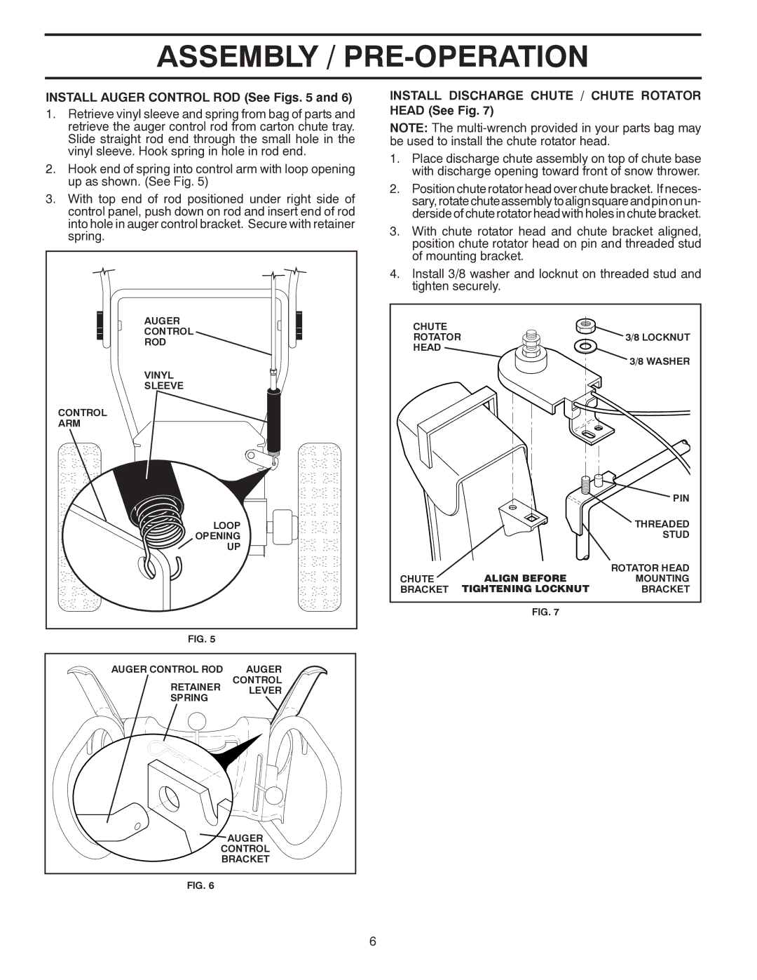 Poulan 437970, 96192003503 Install Auger Control ROD See Figs, Install Discharge Chute / Chute Rotator Head See Fig 