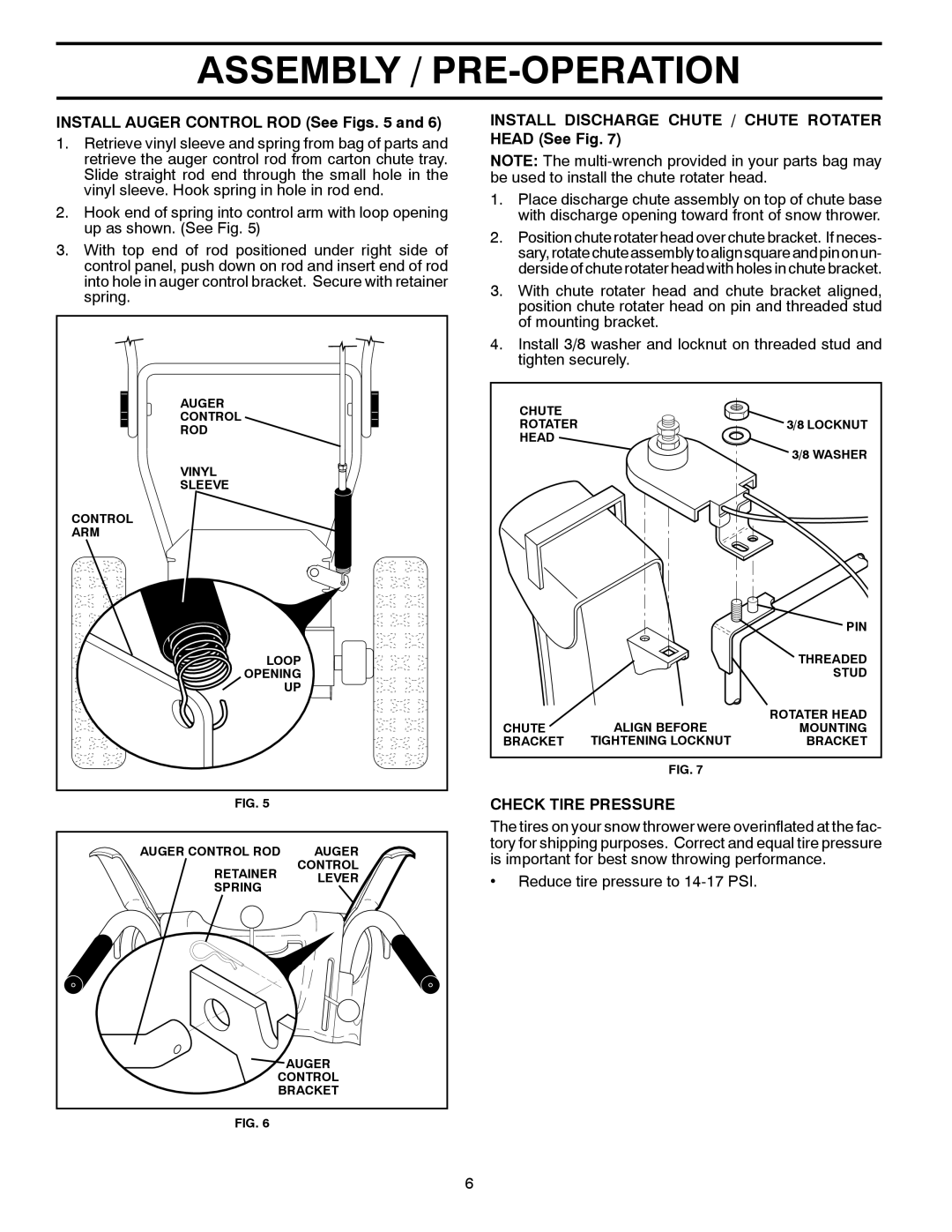 Poulan 437986, 96192004201, PR624 Install Auger Control ROD See Figs, Install Discharge Chute / Chute Rotater Head See Fig 