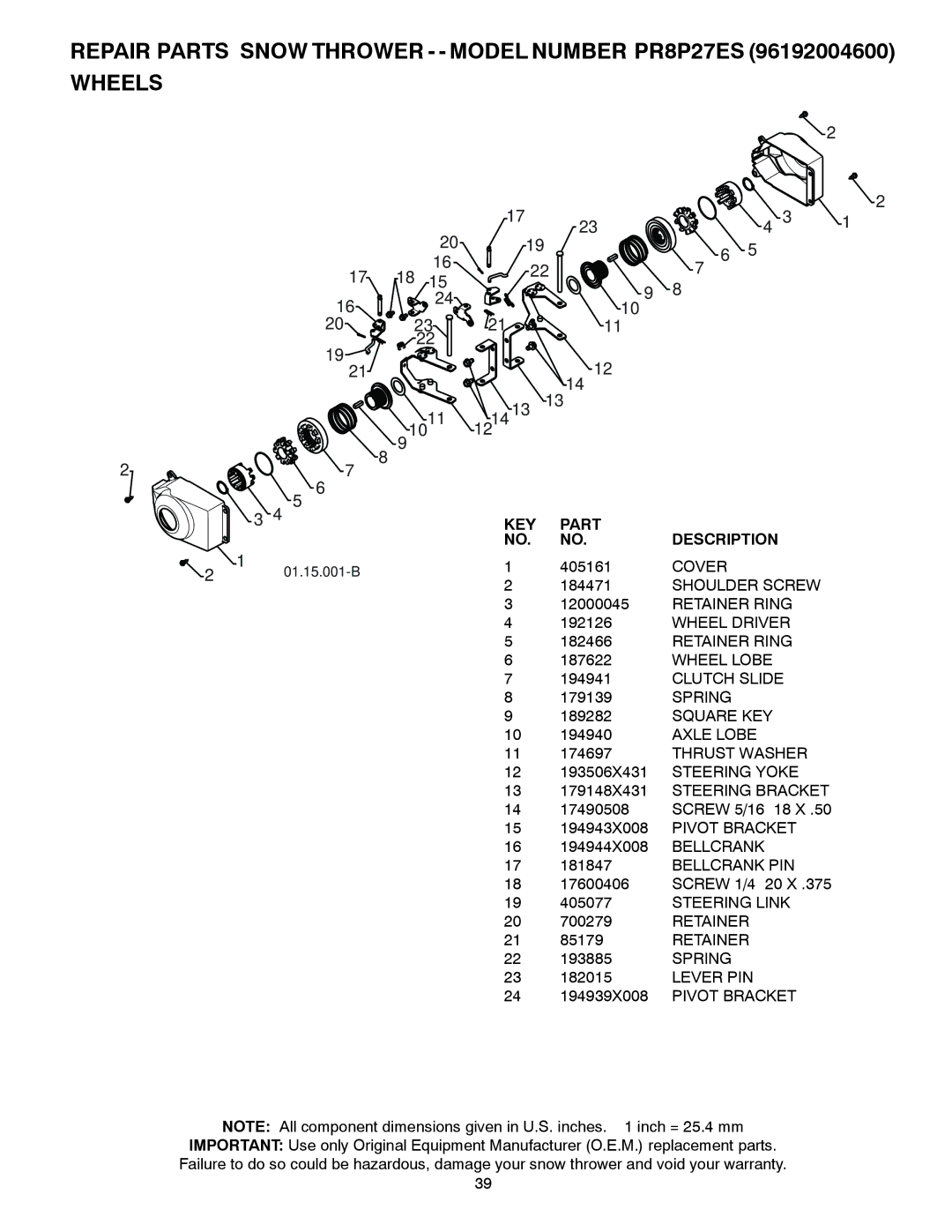 Poulan 438361 Cover, Wheel Driver Retainer Ring, Wheel Lobe, Clutch Slide, Axle Lobe, 13 179148X431 Steering Bracket 