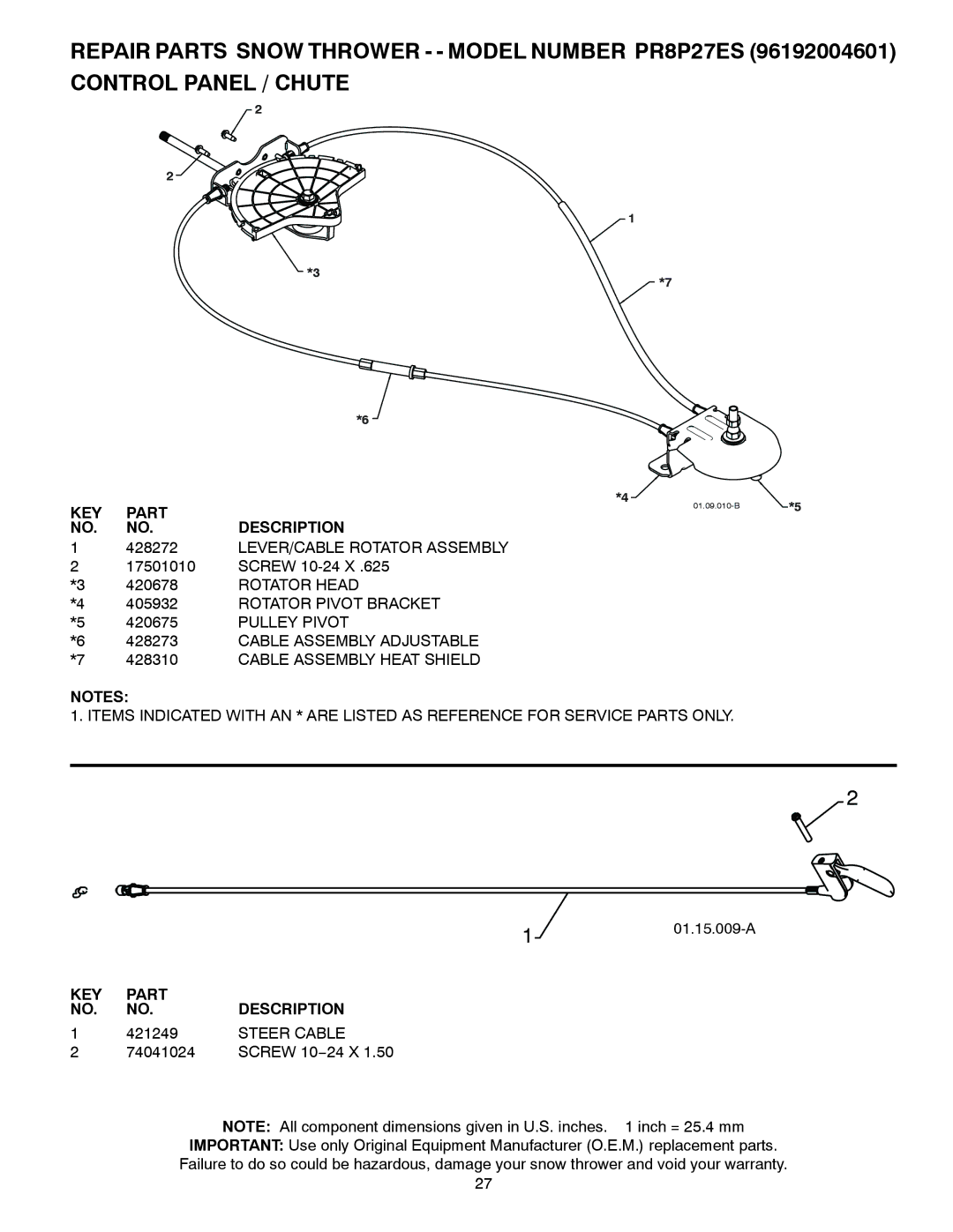 Poulan 96192004601, 438364 owner manual KEY Part 