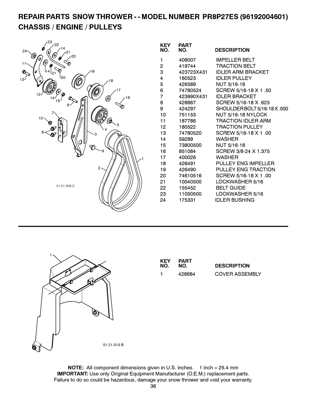 Poulan 438364, 96192004601 owner manual 428684 