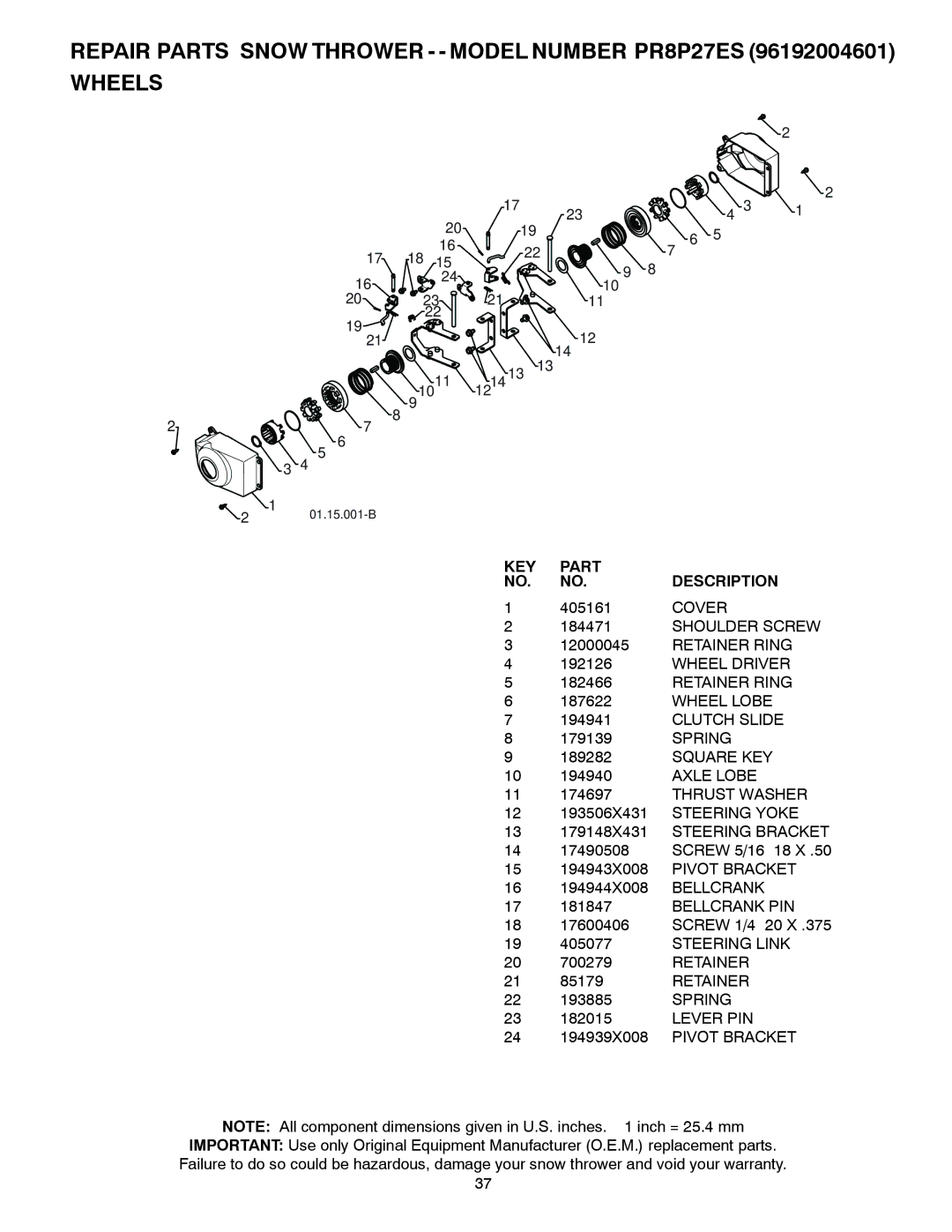 Poulan 96192004601 Cover, Wheel Driver, Wheel Lobe, Clutch Slide, Axle Lobe, Steering Yoke, Steering Bracket, Bellcrank 