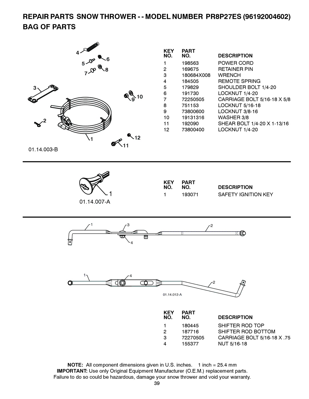 Poulan 96192004602, 438371 owner manual 193071, Safety Ignition KEY 