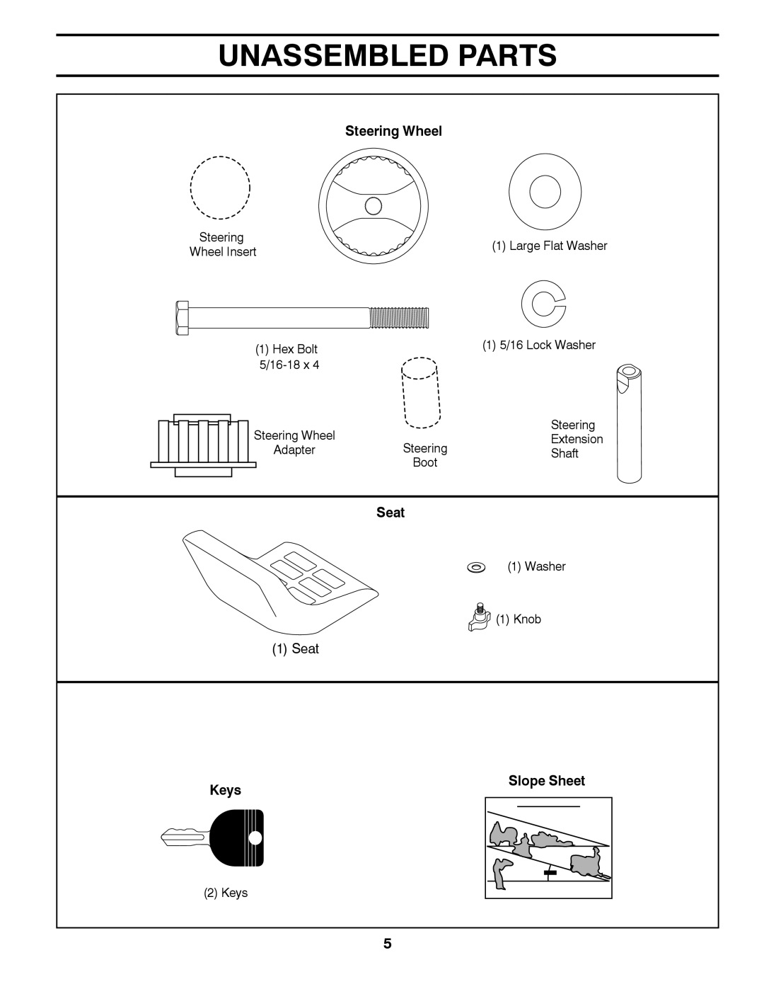 Poulan 96012011100, 438495, PO19542LT manual Unassembled Parts, Steering Wheel 