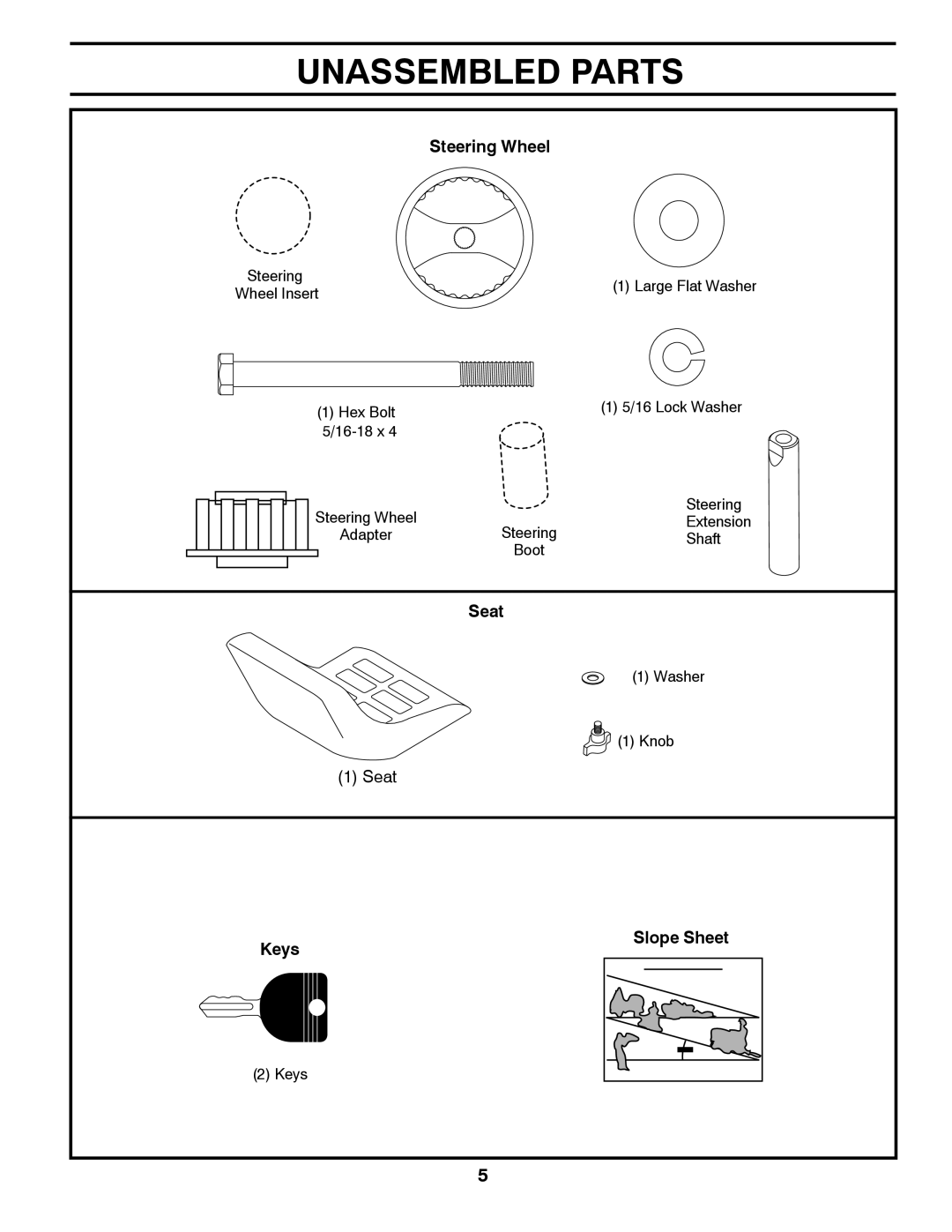 Poulan 96012011200, 438511, PO14542LT manual Unassembled Parts, Steering Wheel 