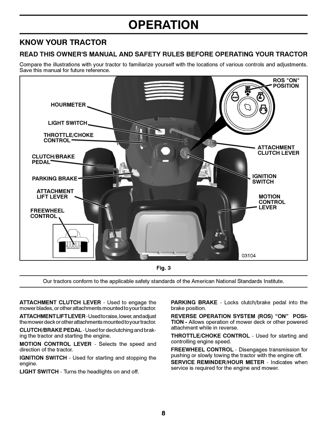 Poulan 438706, 96042012400 manual Know Your Tractor 