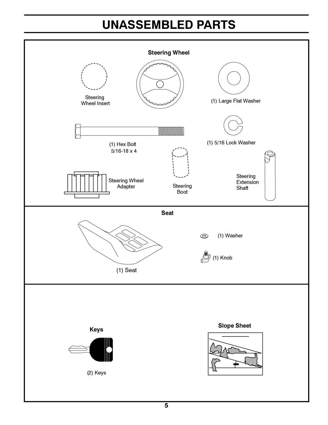 Poulan 96012011000, 438719 manual Unassembled Parts, Steering Wheel 