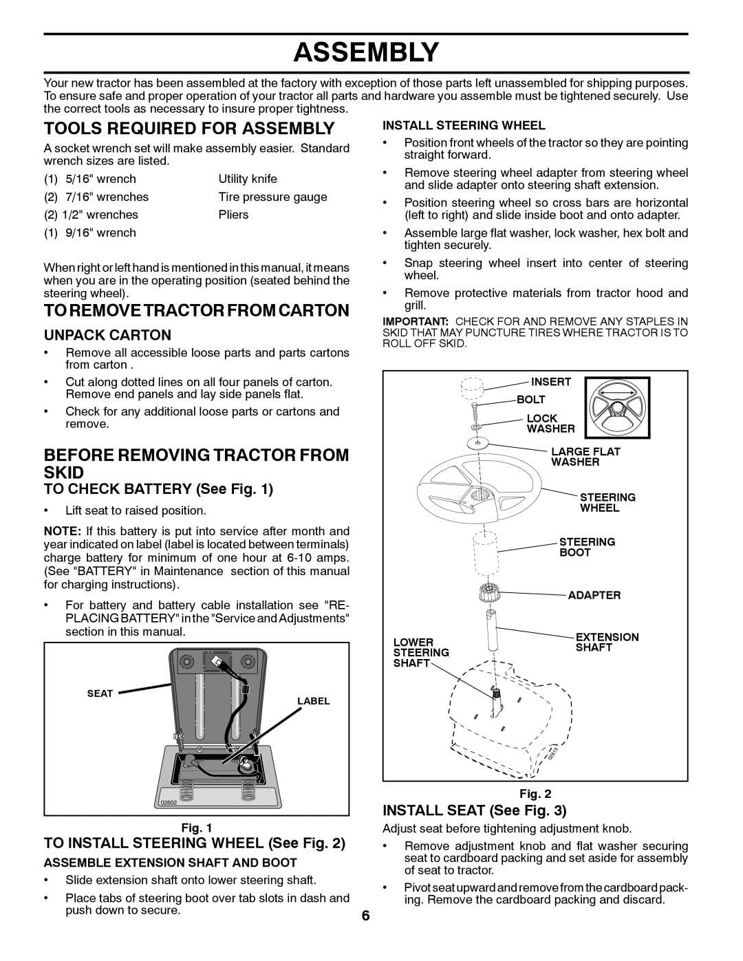 Poulan 438719 manual Tools Required for Assembly, To Remove Tractor from Carton, Before Removing Tractor from Skid 