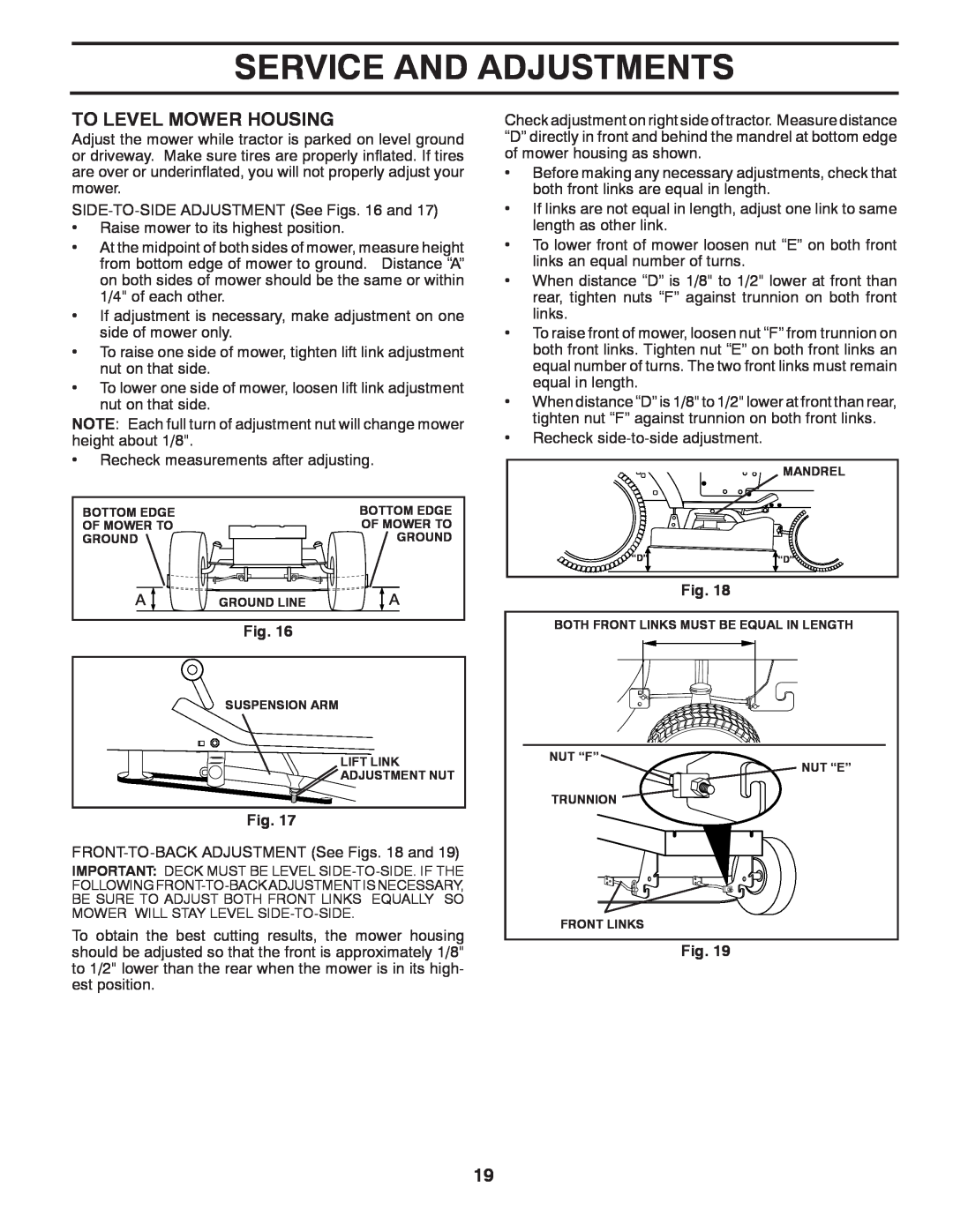 Poulan 96012011000, 438719 manual To Level Mower Housing, Service And Adjustments 