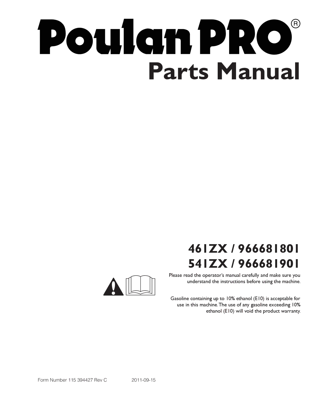 Poulan 966681801, 461ZX warranty Parts Manual 