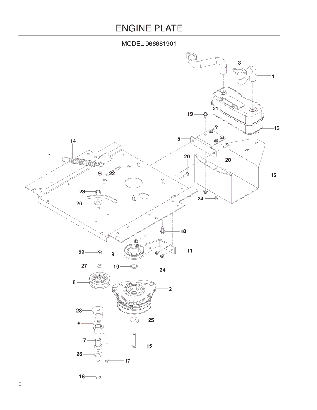 Poulan 461ZX, 966681801 warranty Engine Plate 