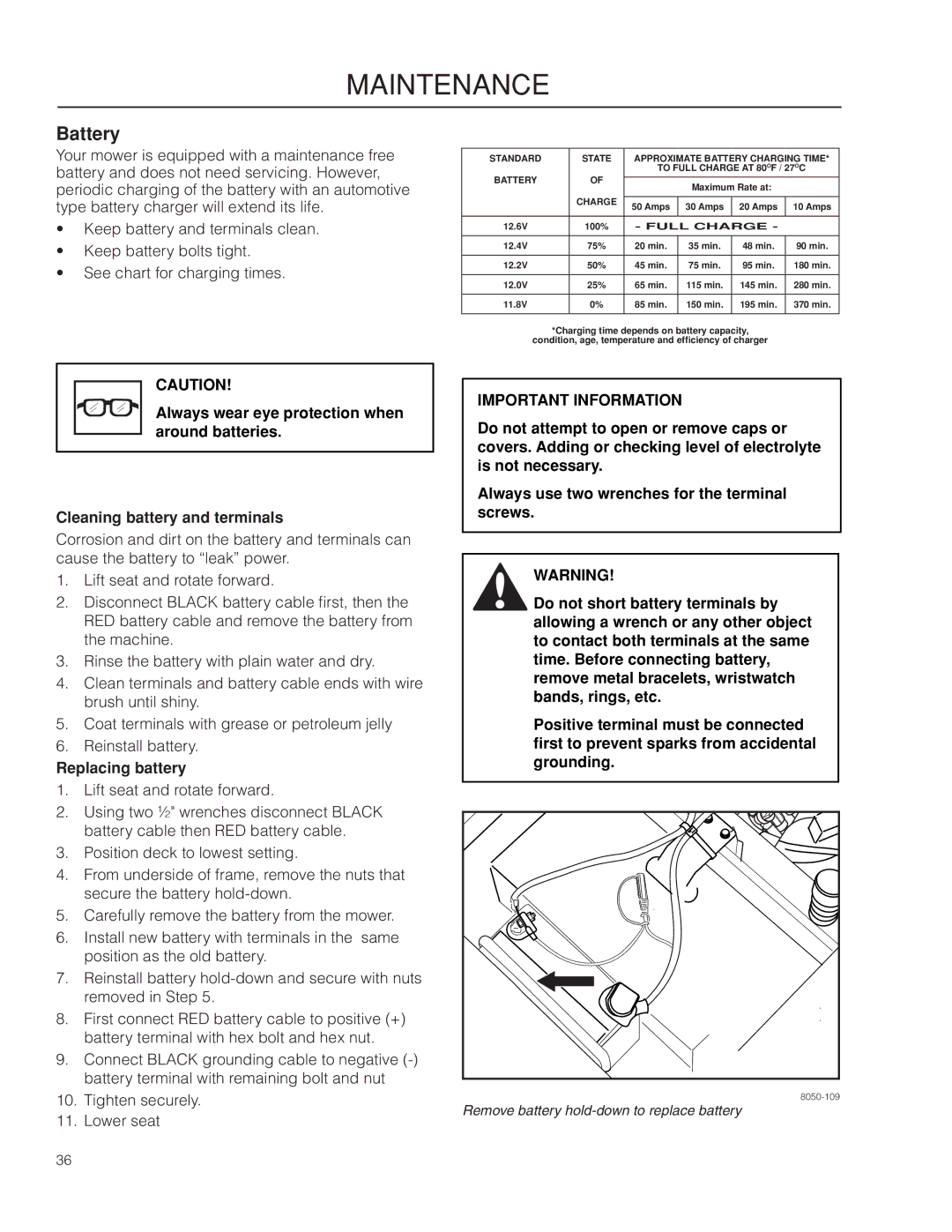 Poulan 461ZX, 966681801 warranty Battery, Replacing battery 