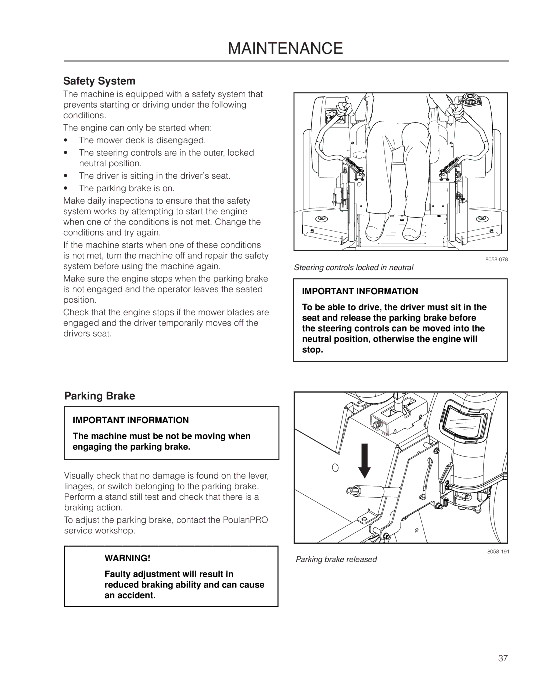 Poulan 966681801, 461ZX warranty Safety System, Parking Brake 