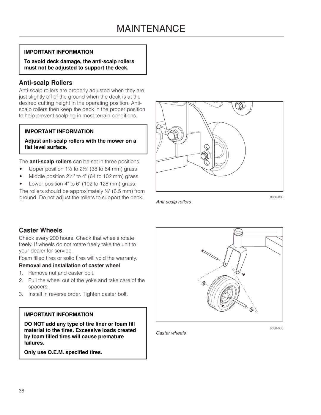 Poulan 461ZX, 966681801 warranty Anti-scalp Rollers, Caster Wheels, Removal and installation of caster wheel 