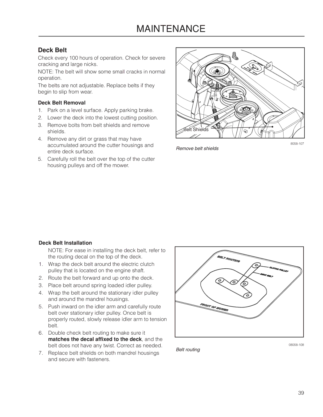 Poulan 966681801, 461ZX warranty Deck Belt Removal, Deck Belt Installation, Matches the decal affixed to the deck 