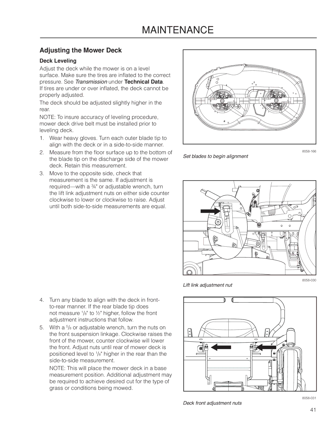 Poulan 966681801, 461ZX warranty Adjusting the Mower Deck, Deck Leveling 