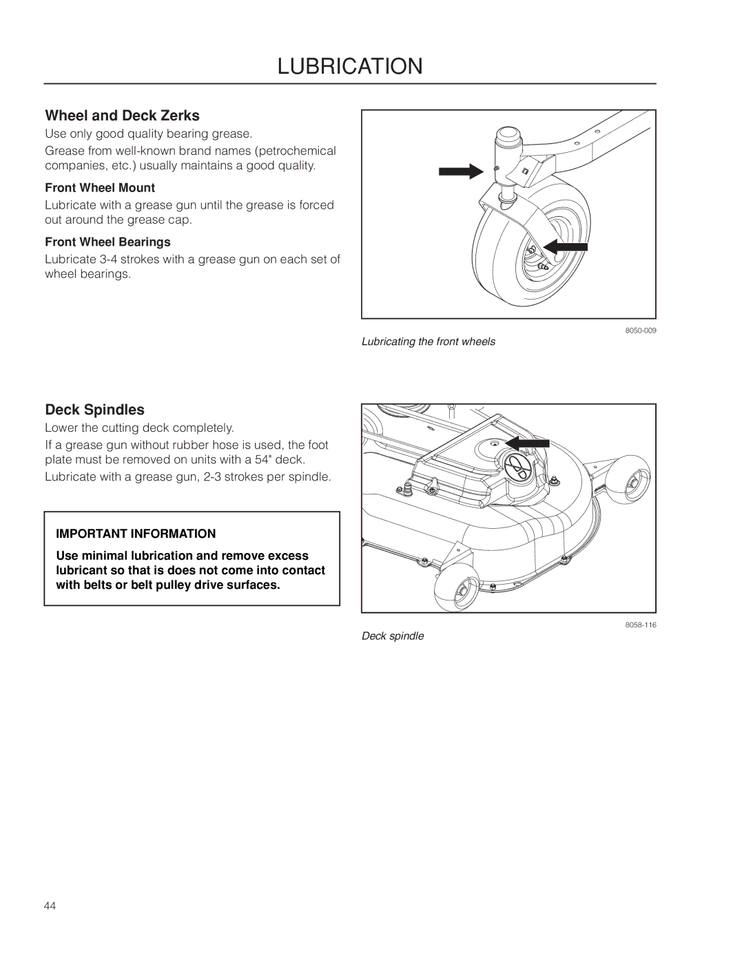 Poulan 461ZX, 966681801 warranty Wheel and Deck Zerks, Deck Spindles, Front Wheel Mount, Front Wheel Bearings 