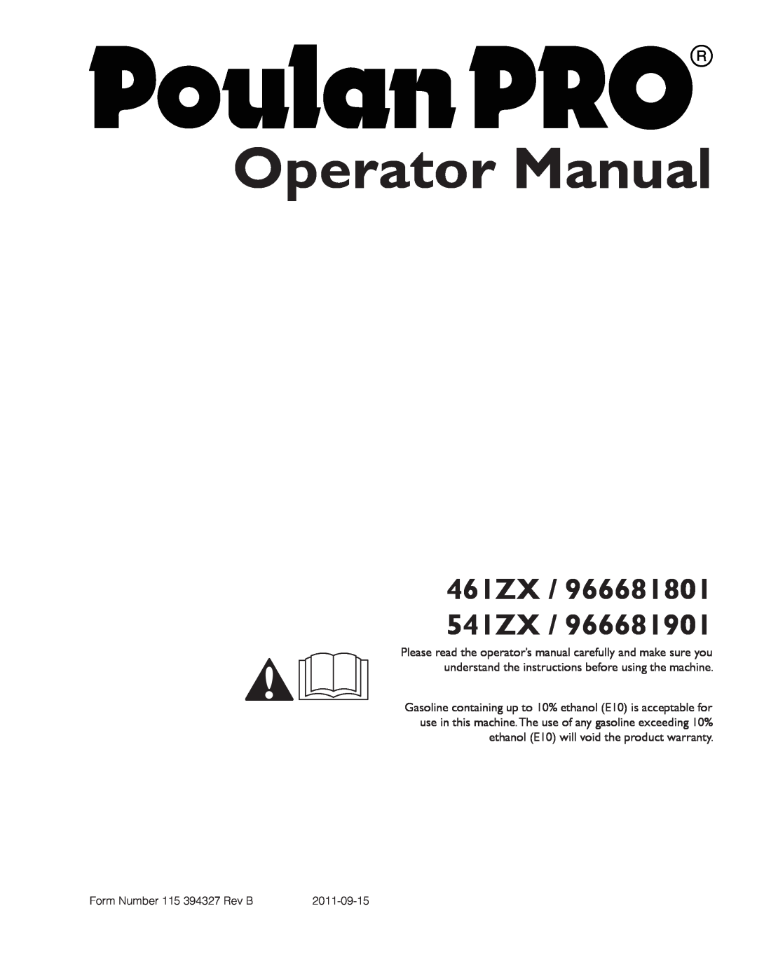 Poulan warranty Parts Manual, 461ZX / 966681801 541ZX 