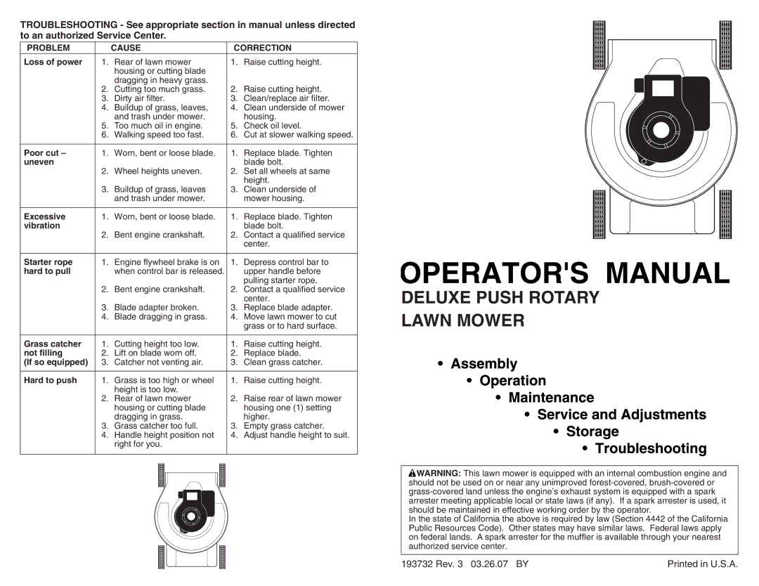 Poulan 500N22SH manual Problem Cause Correction 