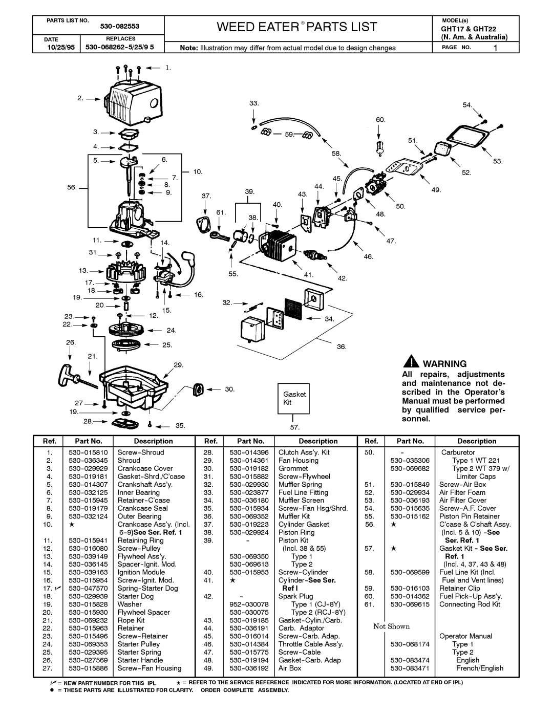 Poulan 530- -082553 manual Partslistlist 