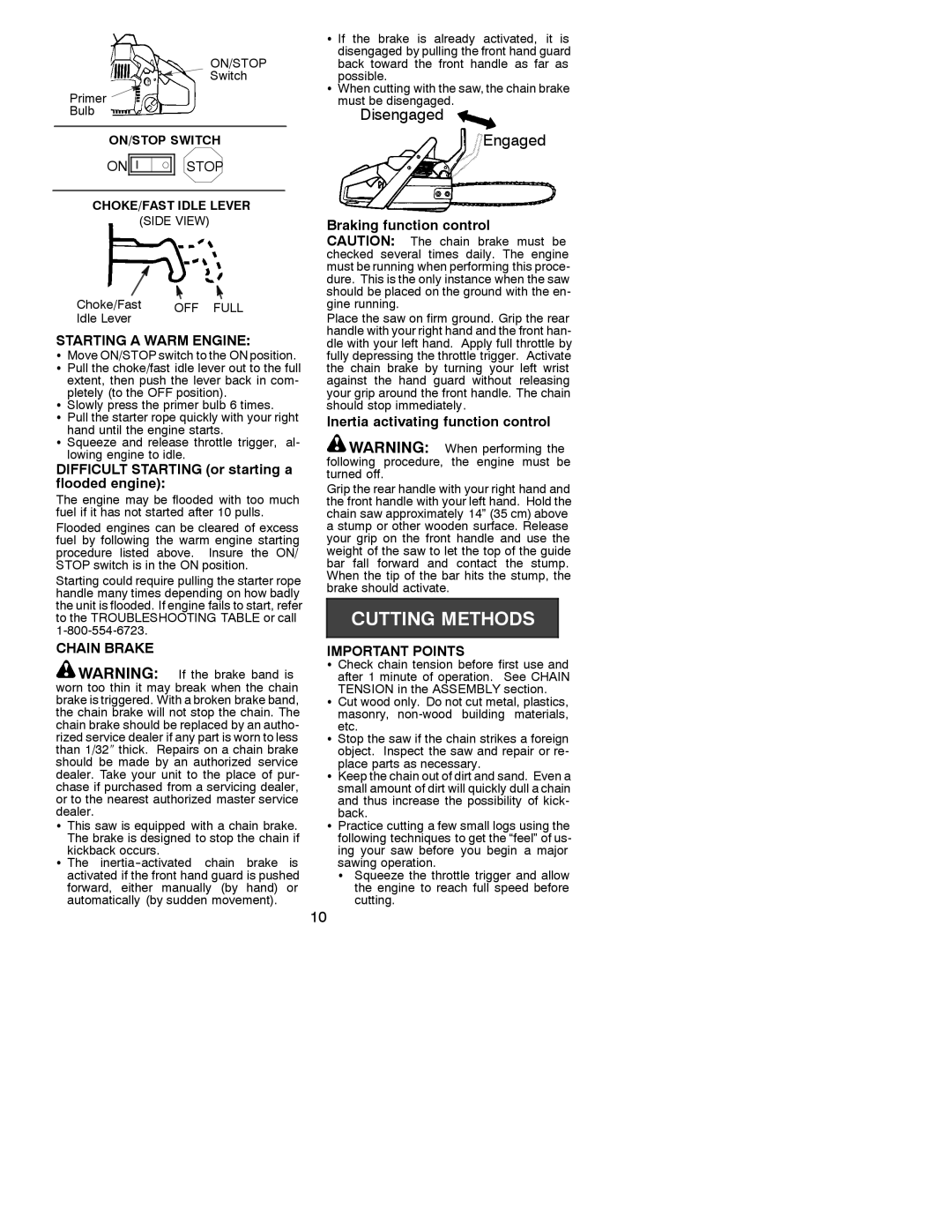 Poulan 530086527 Starting a Warm Engine, Difficult Starting or starting a flooded engine, Important Points 