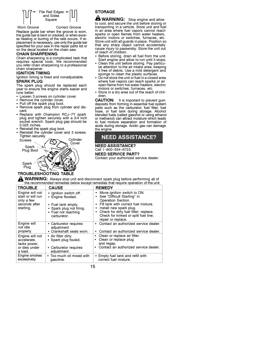 Poulan 530086527 instruction manual Chain Sharpening, Ignition Timing, Spark Plug, Need ASSISTANCE?, Need Service PART? 