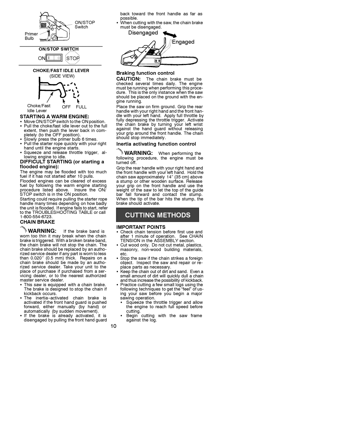 Poulan 530086532 Starting a Warm Engine, Difficult Starting or starting a flooded engine, Important Points 