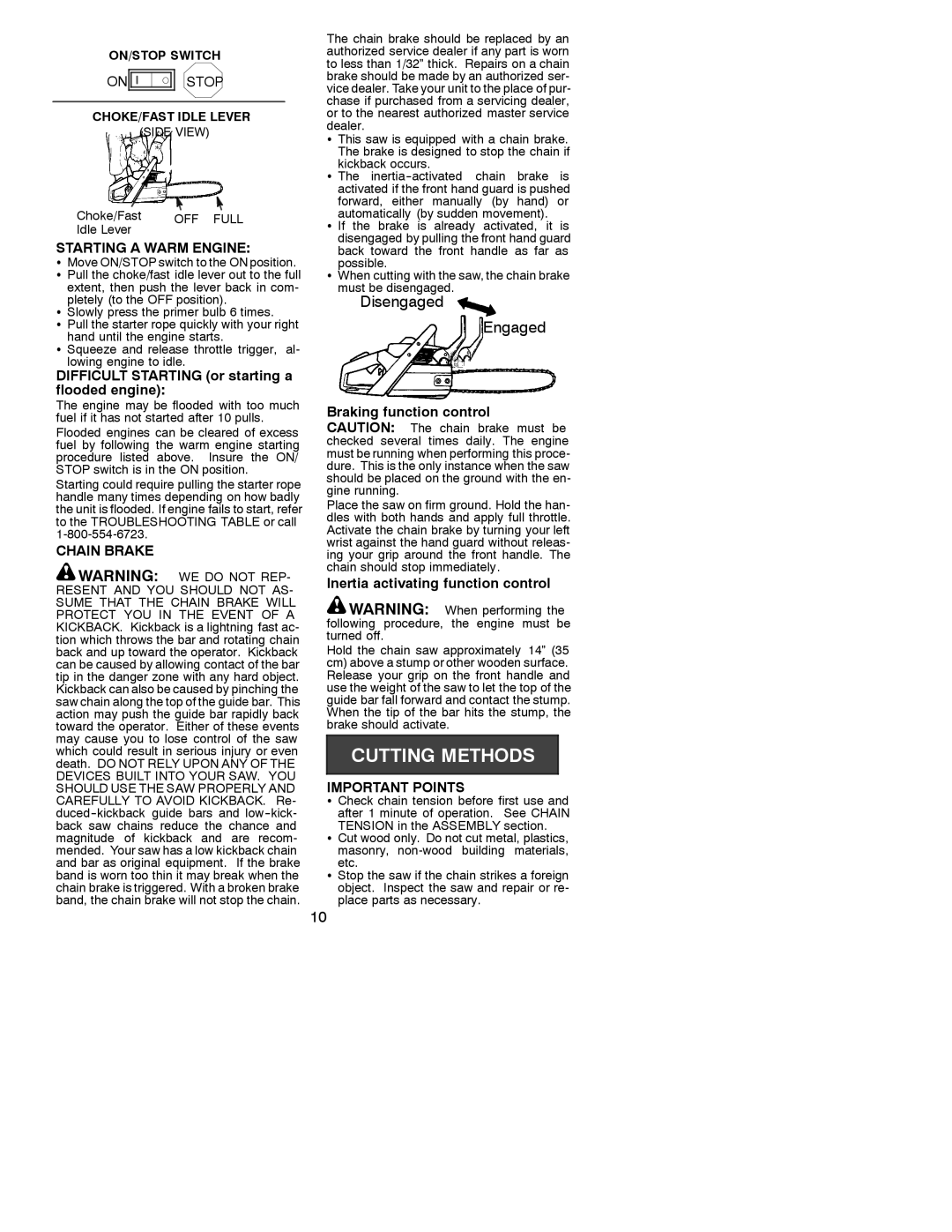 Poulan 530086595 Starting a Warm Engine, Difficult Starting or starting a flooded engine, Important Points 