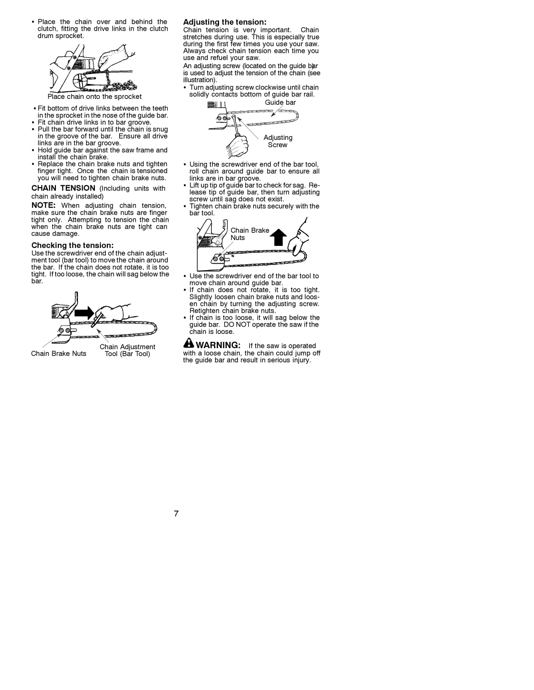 Poulan 2001-08, 530086596 instruction manual Checking the tension, Adjusting the tension 