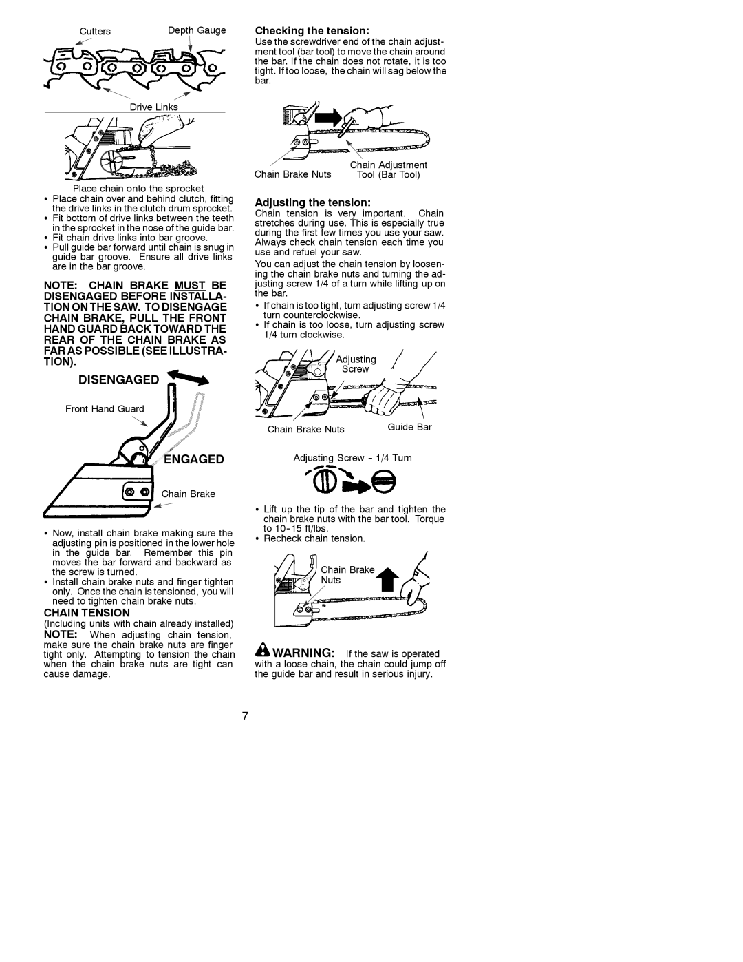 Poulan 530086667 instruction manual Checking the tension, Adjusting the tension, Chain Tension 