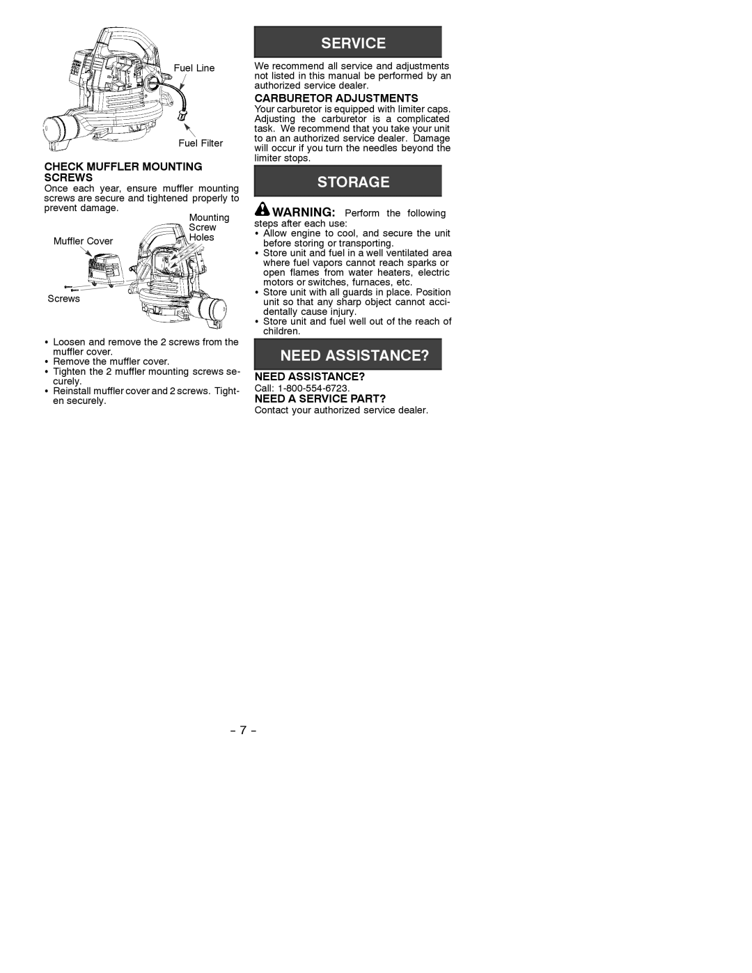 Poulan 530086795 Check Muffler Mounting Screws, Carburetor Adjustments, Need ASSISTANCE?, Need a Service PART? 