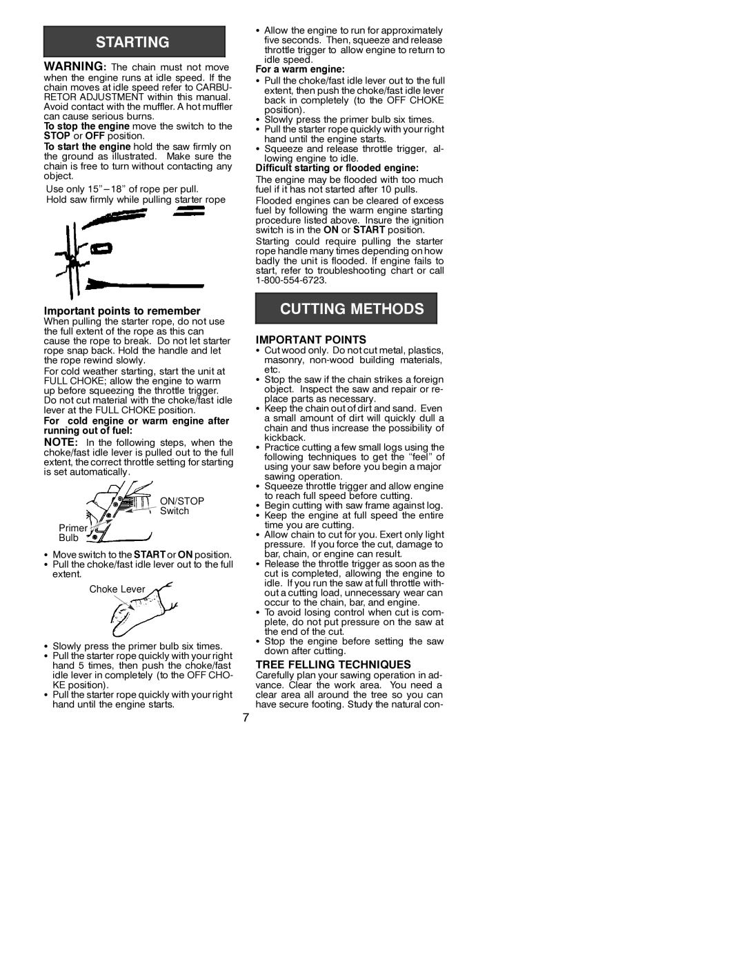 Poulan 2000-01, 530087722 operating instructions Important points to remember, Important Points, Tree Felling Techniques 